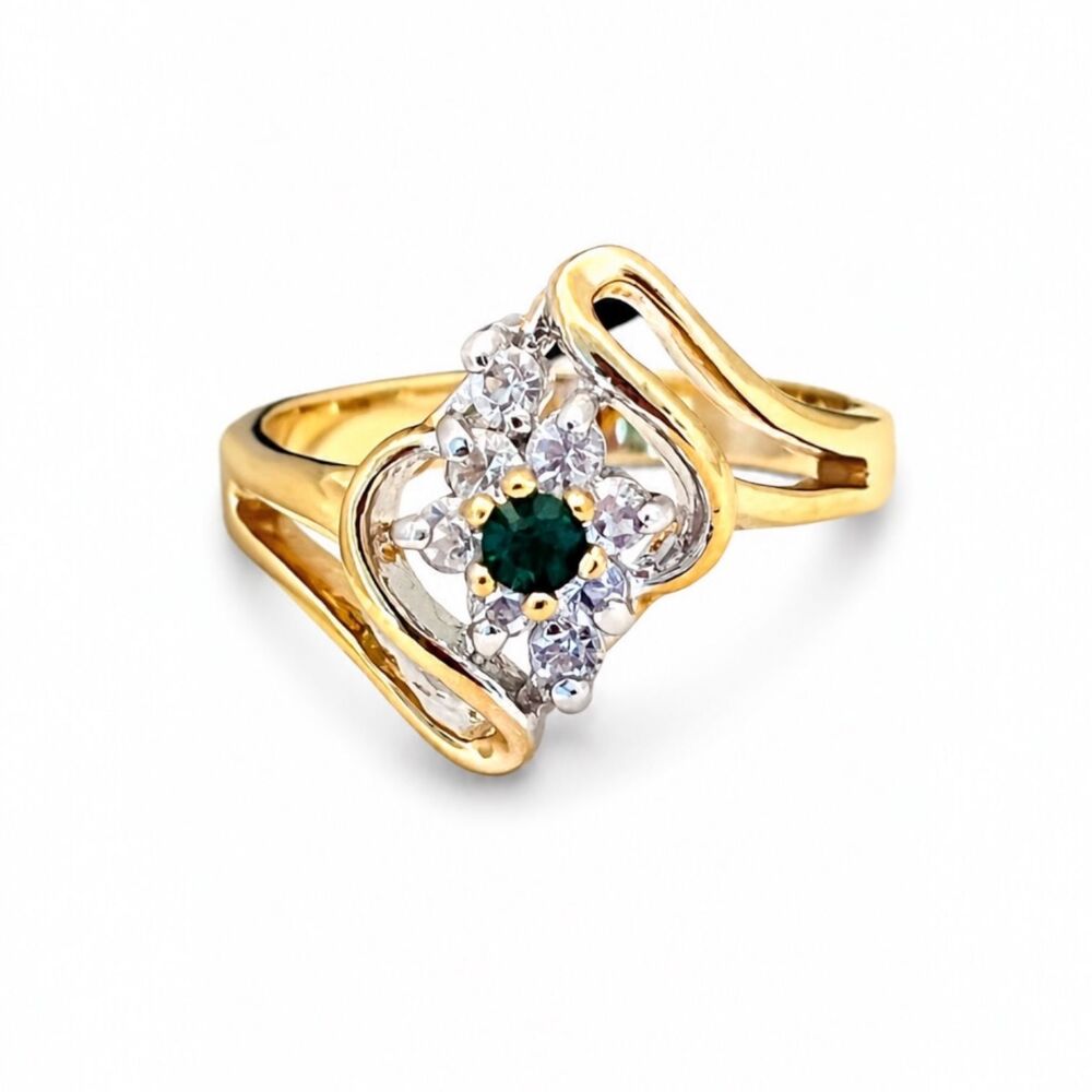 Vintage 1960s Ring Size 8 Mid Century Green Crystal CZ Gold Plate - 14A - Picture 1 of 11